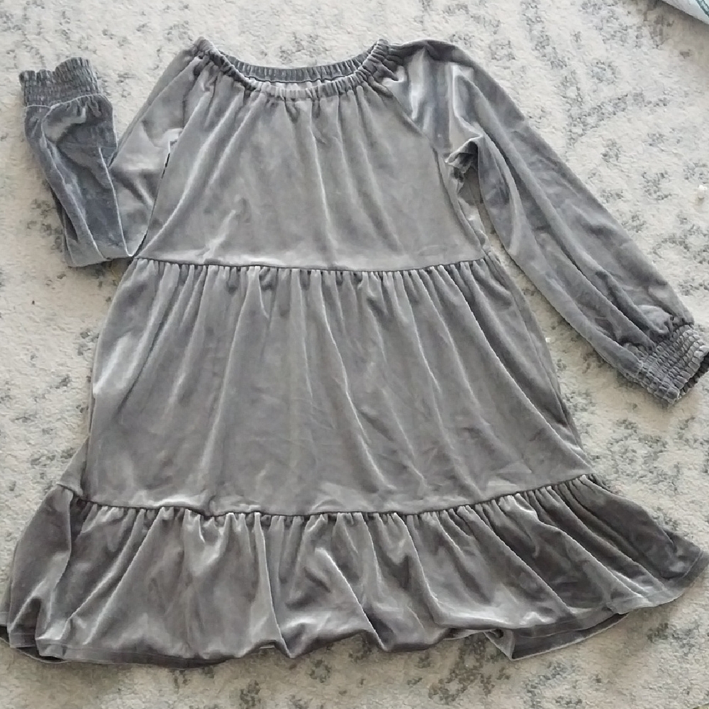 Gray Tiered Casual Sundress with Bishop Sleeves